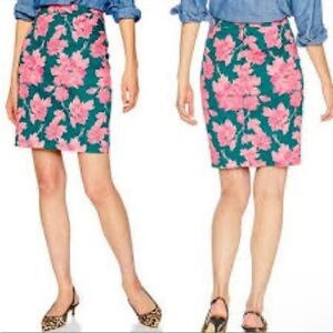 J. Crew Teal and Pink floral preppy pencil mini skirt size 6